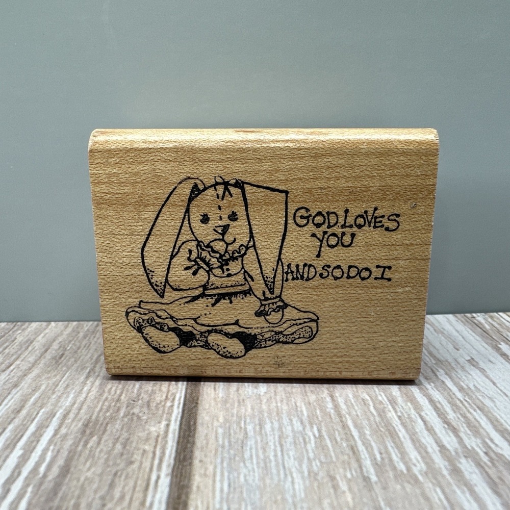 Wood/Rubber Stamp "God Loves You and So Do I" Religious